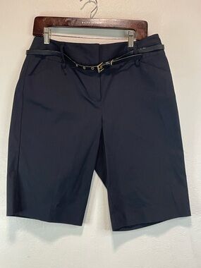 Dana Buchman Navy Tailored Bermuda Shorts with Slim Belt